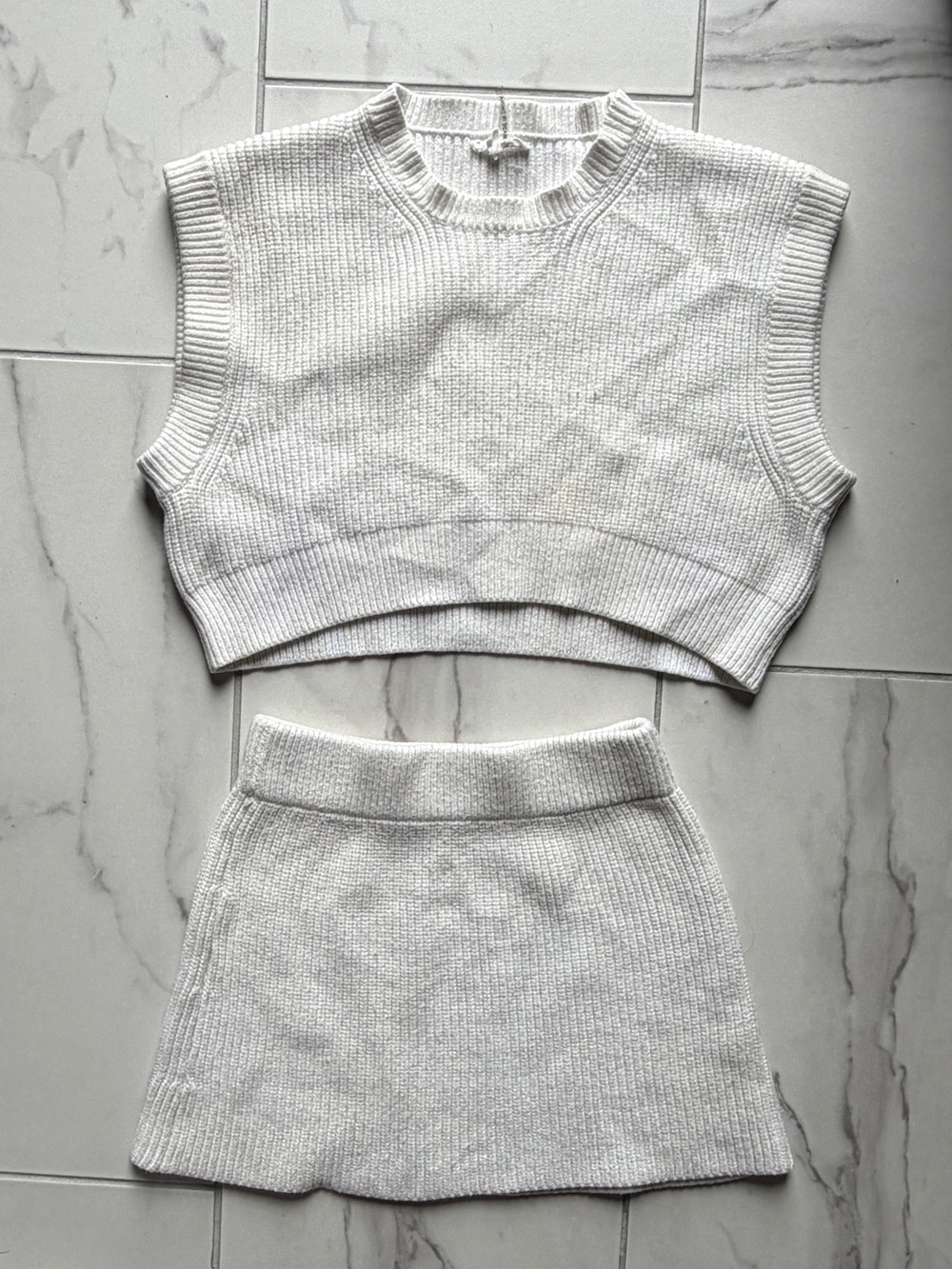 Mimosa White Knit Crop Top and Mini Skirt Set